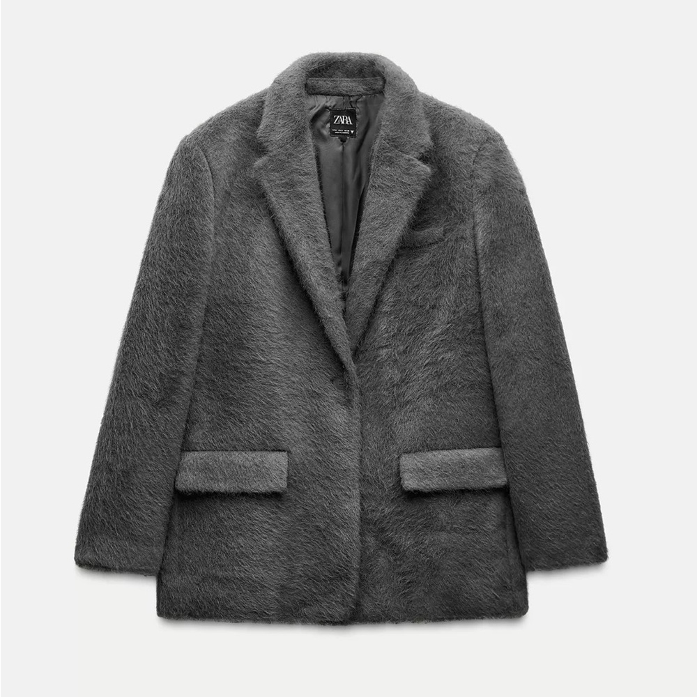 Soft NWT Zara Women's Blue Gray Faux Fur Coat/Jacket